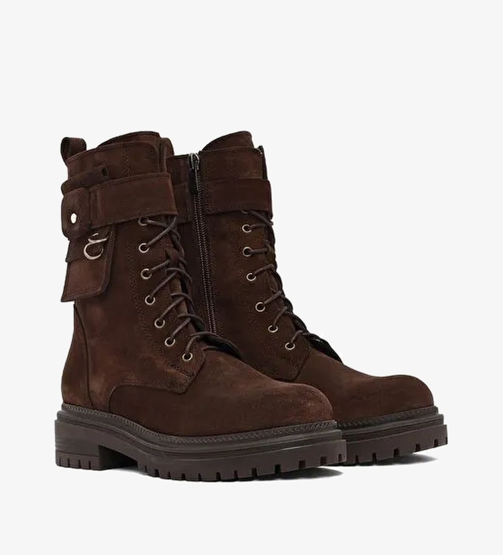 Kadın Kahverengi Fermuarlı Süet Deri Bot 25WFD183110 - Görsel 1