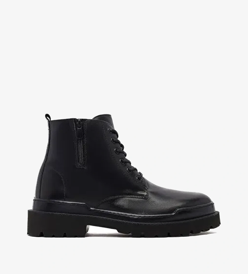 Erkek Siyah Bağcıklı Fermuarlı Deri Casual Bot 25WFD601918 - Görsel 1