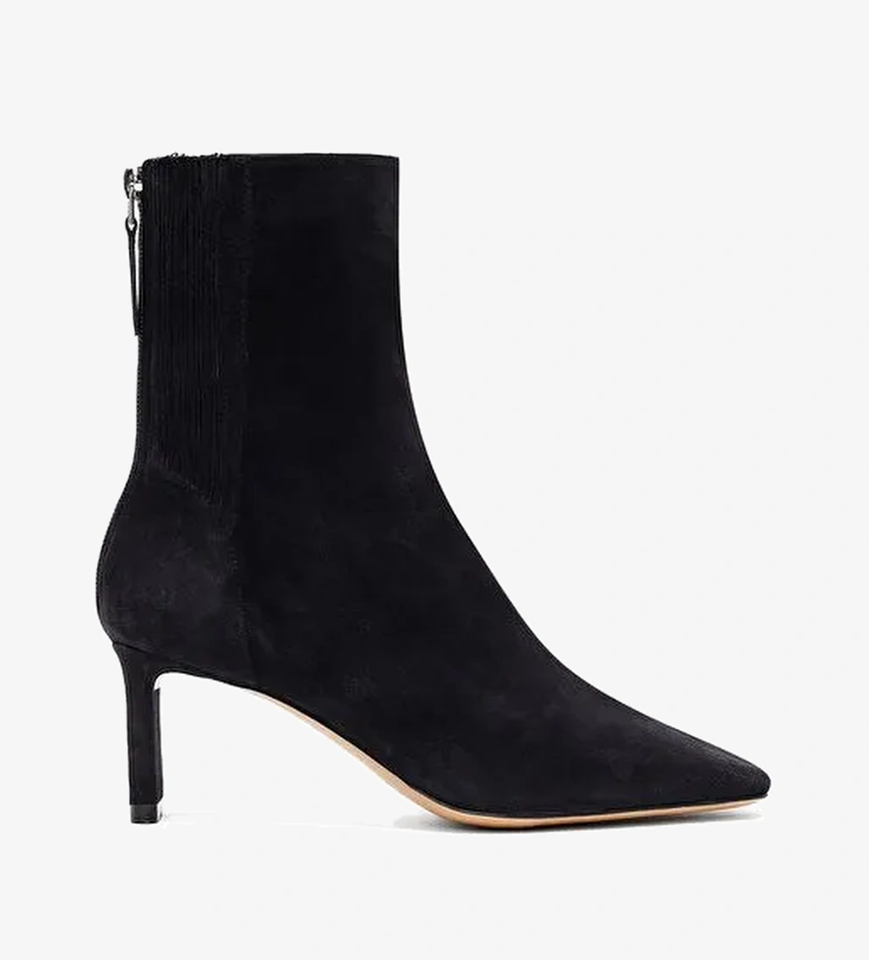 Kadın Siyah Fermuarlı Kısa Topuklu Süet Deri Bot 25AFD121510 - Görsel 1