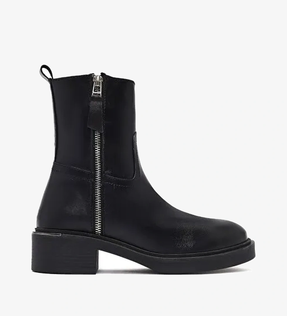 Kadın Siyah Fermuarlı Deri Bot 25WFD185518 - Görsel 1