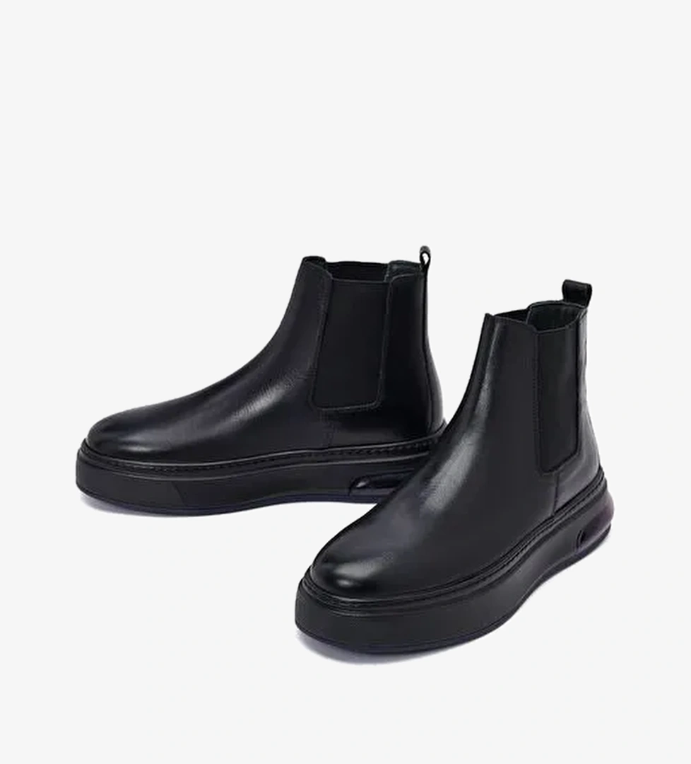 Erkek Siyah Kalın Tabanlı Deri Chelsea Bot 25WFD631518 - Görsel 1