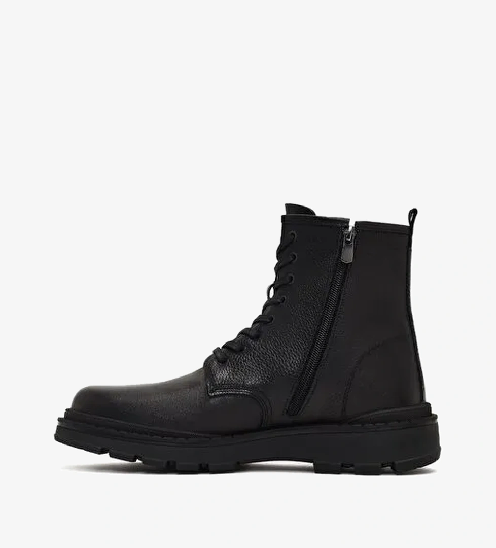 Erkek Siyah Bağcıklı Fermuarlı Deri Casual Bot 25WFD681114 - Görsel 1