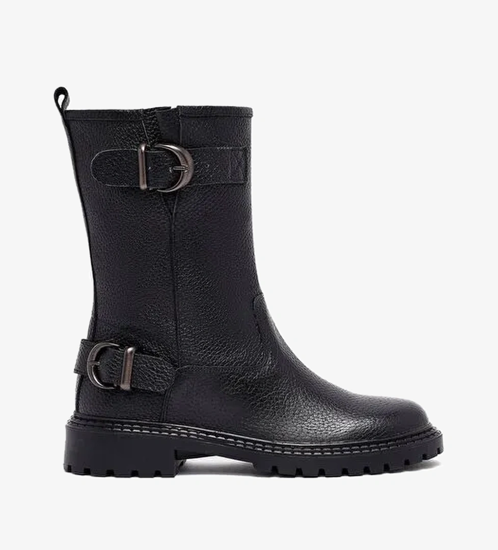 Kadın Siyah Deri Biker Bot 25WFD2024FT - Görsel 1