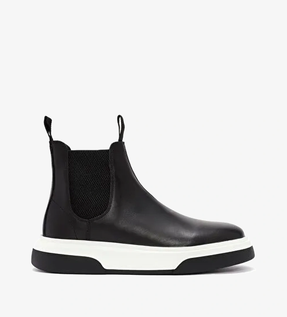 Erkek Siyah Kalın Tabanlı Deri Casual Chelsea Bot 25WFD681918 - Görsel 1