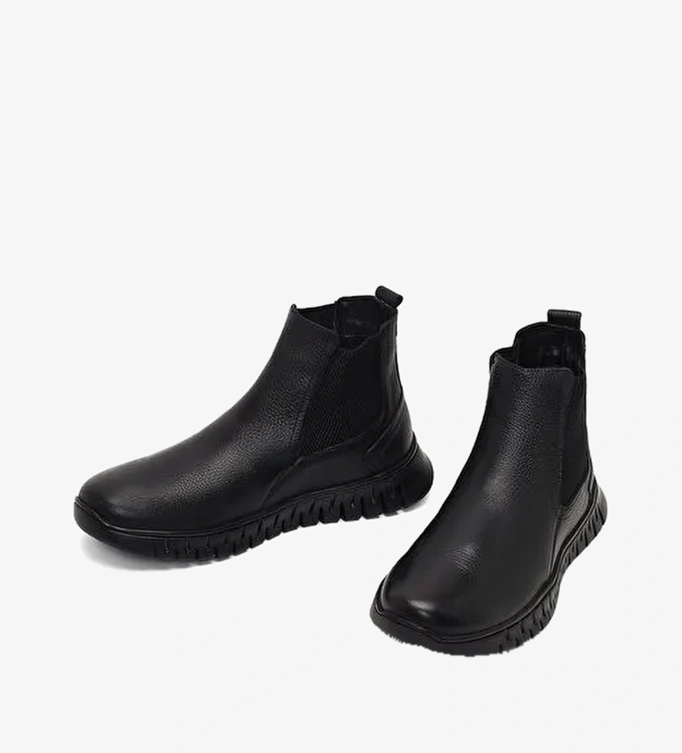 Erkek Siyah Kalın Tabanlı Deri Chelsea Bot 25WFD6804FT - Görsel 1