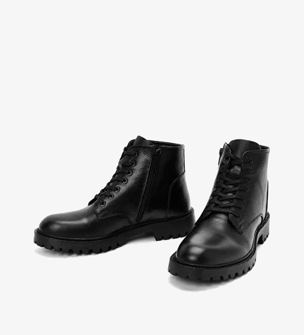 Erkek Siyah Fermuarlı Deri Casual Bot 25WFD680018 - Görsel 1