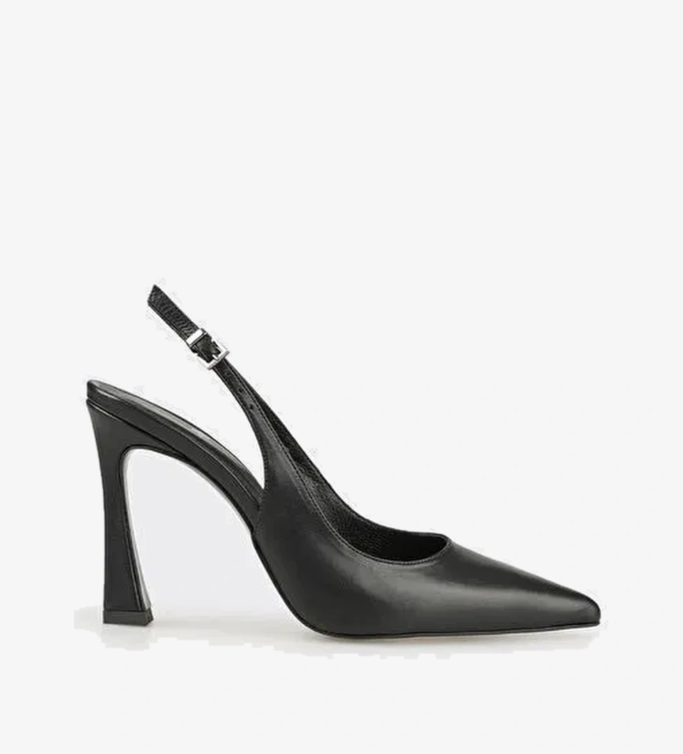 Siyah Deri Kadın Topuklu Ayakkabı - Görsel 1