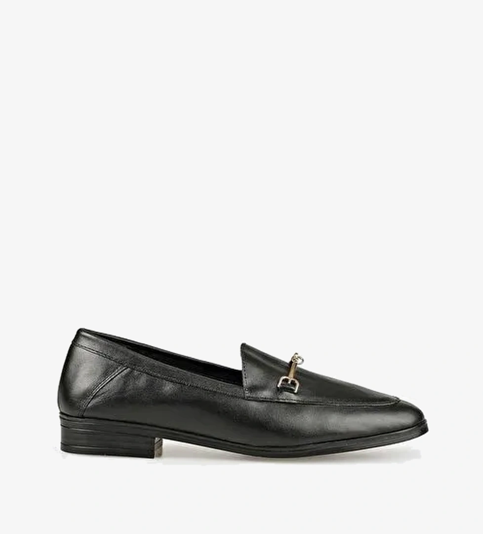 Siyah Deri Kadın Günlük Ayakkabı - Görsel 1