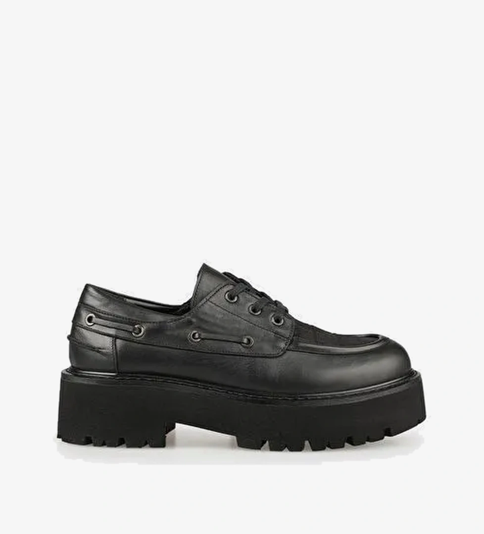 Siyah Deri Kadın Günlük Ayakkabı - Görsel 1