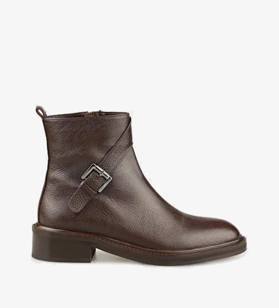 Kahve Deri Kadın Klasik Bot - Görsel 1