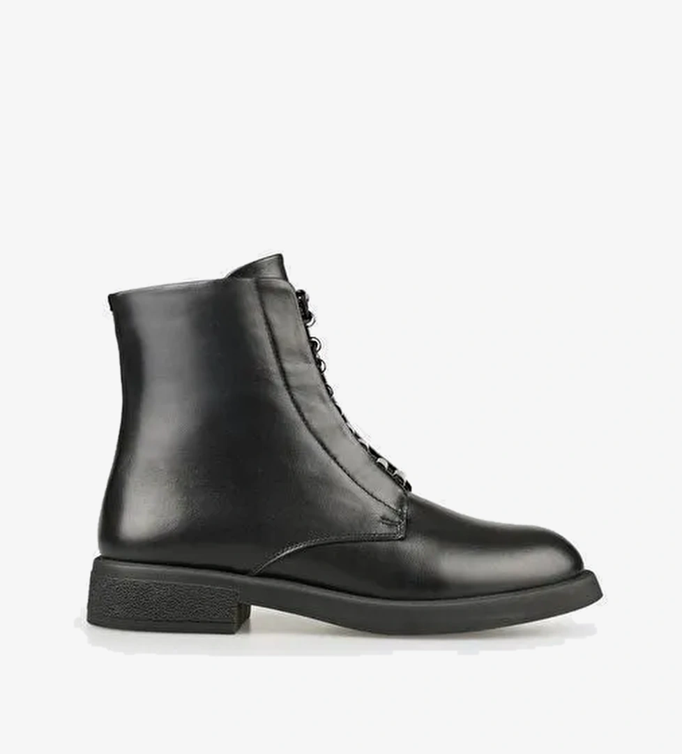 Siyah Deri Kadın Günlük Düz Bot - Görsel 1