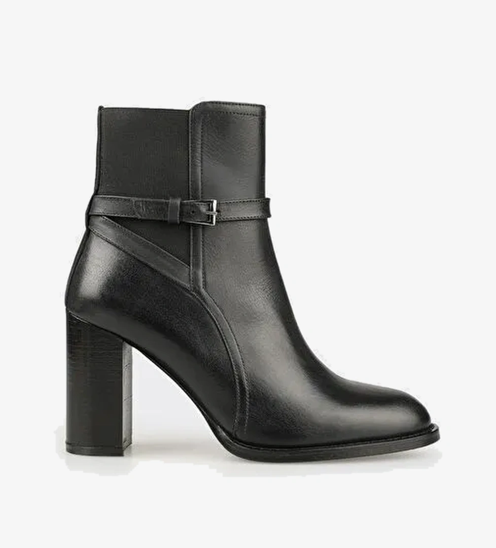 Siyah Deri Kadın Yüksek Topuk Bot - Görsel 1