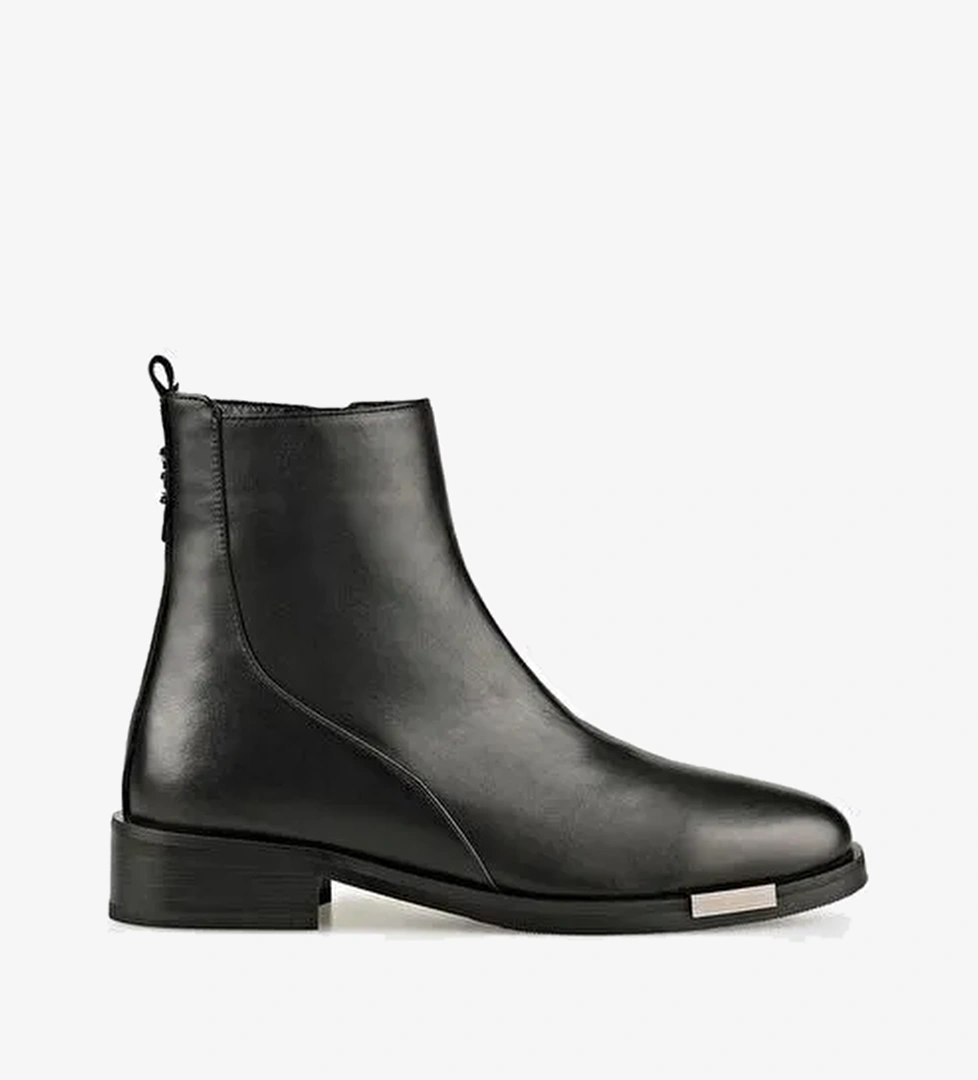 Siyah Deri Kadın Klasik Bot - Görsel 1