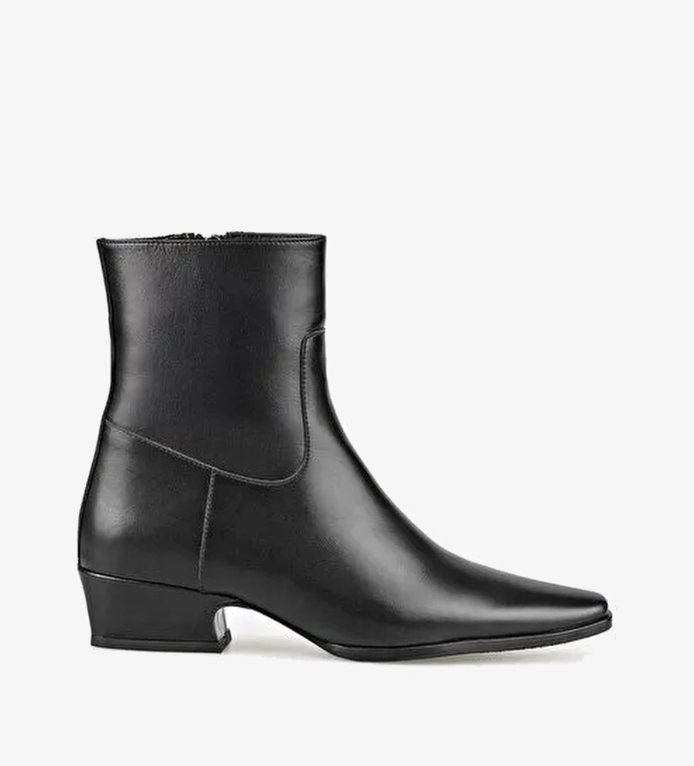 Siyah Deri Kadın Klasik Bot - Görsel 1