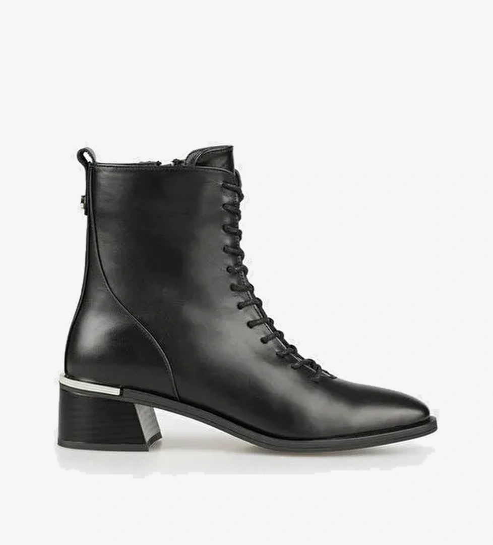 Siyah Deri Kadın Topuklu Bot - Görsel 1