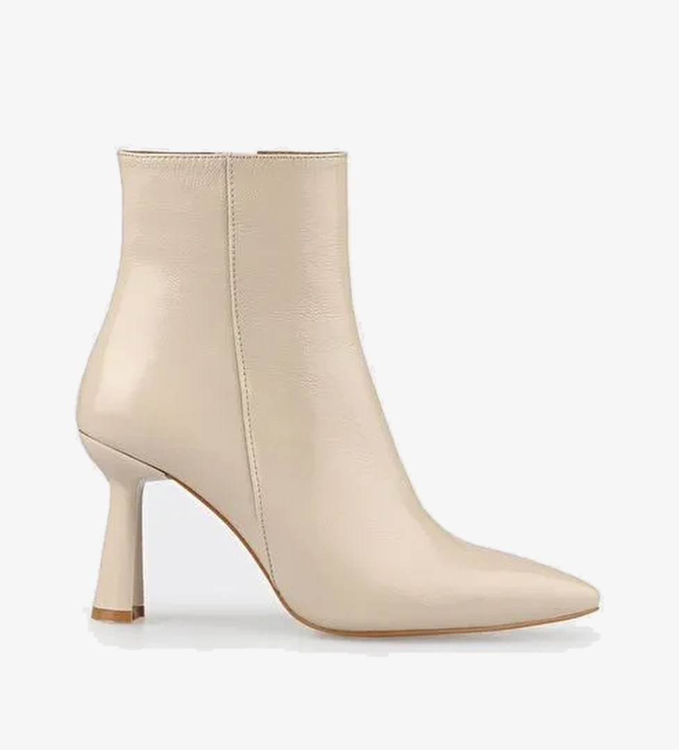 Bej Deri Kadın Topuklu Bot - Görsel 1