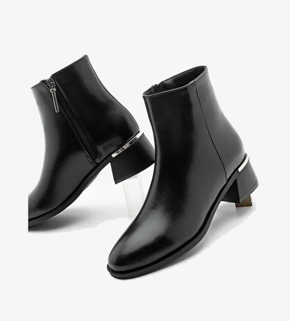 Kadın Metal Ökçe Kalın Topuklu Bot Lumbi Siyah - Görsel 1