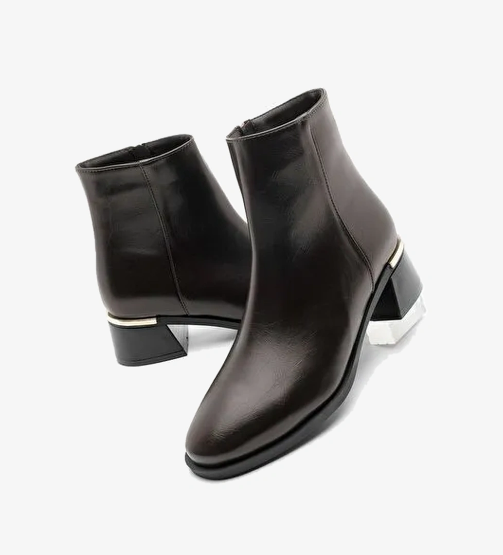 Kadın Metal Ökçe Kalın Topuklu Bot Lumbi Kahve - Görsel 1