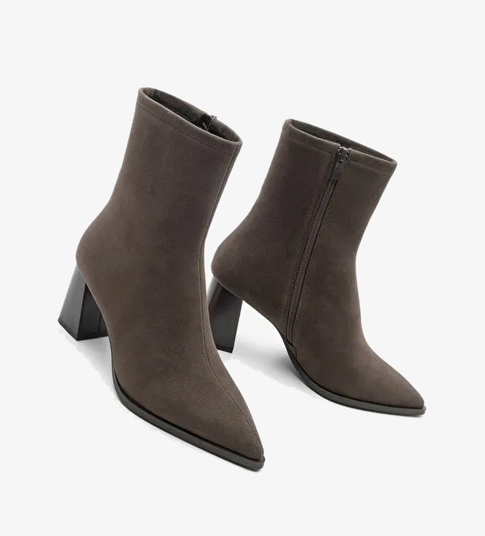 Kadın Kalın Topuklu Sivri Burun Bot Simva Kahve Süet - Görsel 1