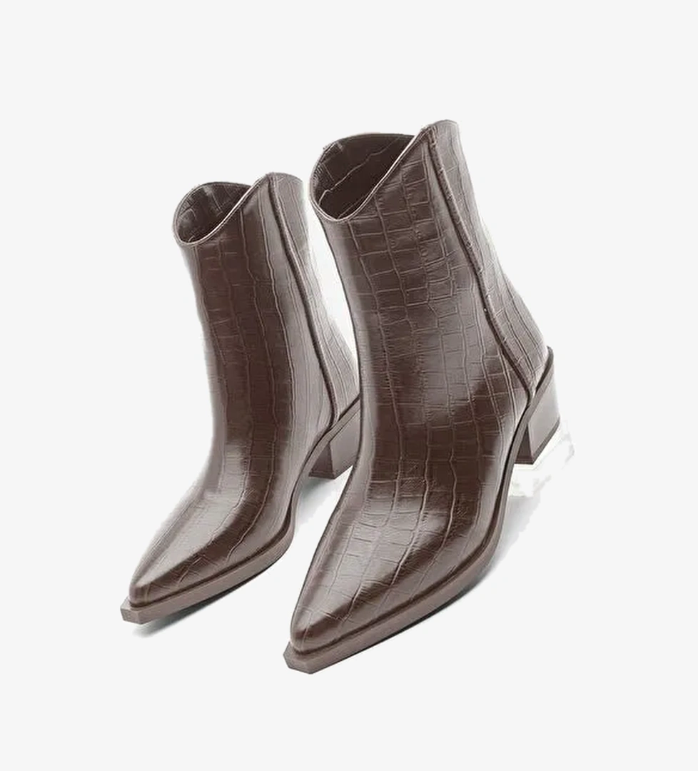 Kadın Sivri Burun Kovboy Dikiş Detaylı Western Bot Vildo Kahve Croco - Görsel 1