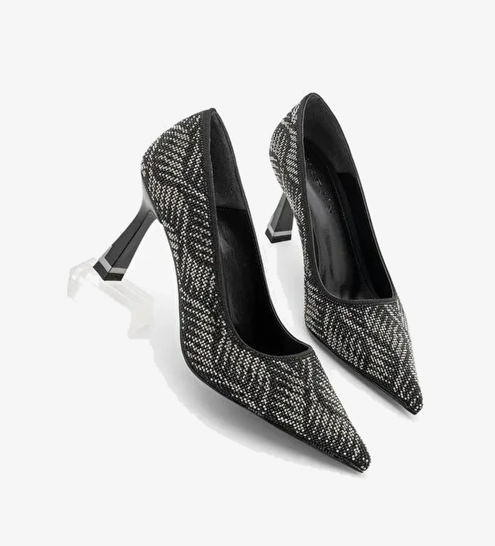 Kadın Stiletto Sivri Burun Taşlı Topuklu Ayakkabı Arleta Siyah - Görsel 1