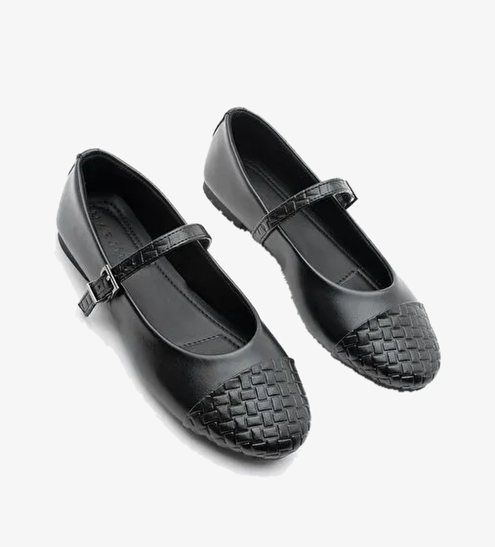 Kadın Desenli Bantlı Günlük Babet Renada Siyah - Görsel 1