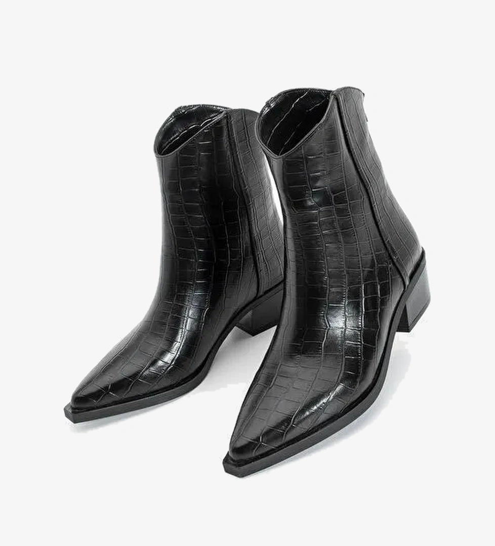 Kadın Sivri Burun Kovboy Dikiş Detaylı Western Bot Vildo Siyah Croco - Görsel 1