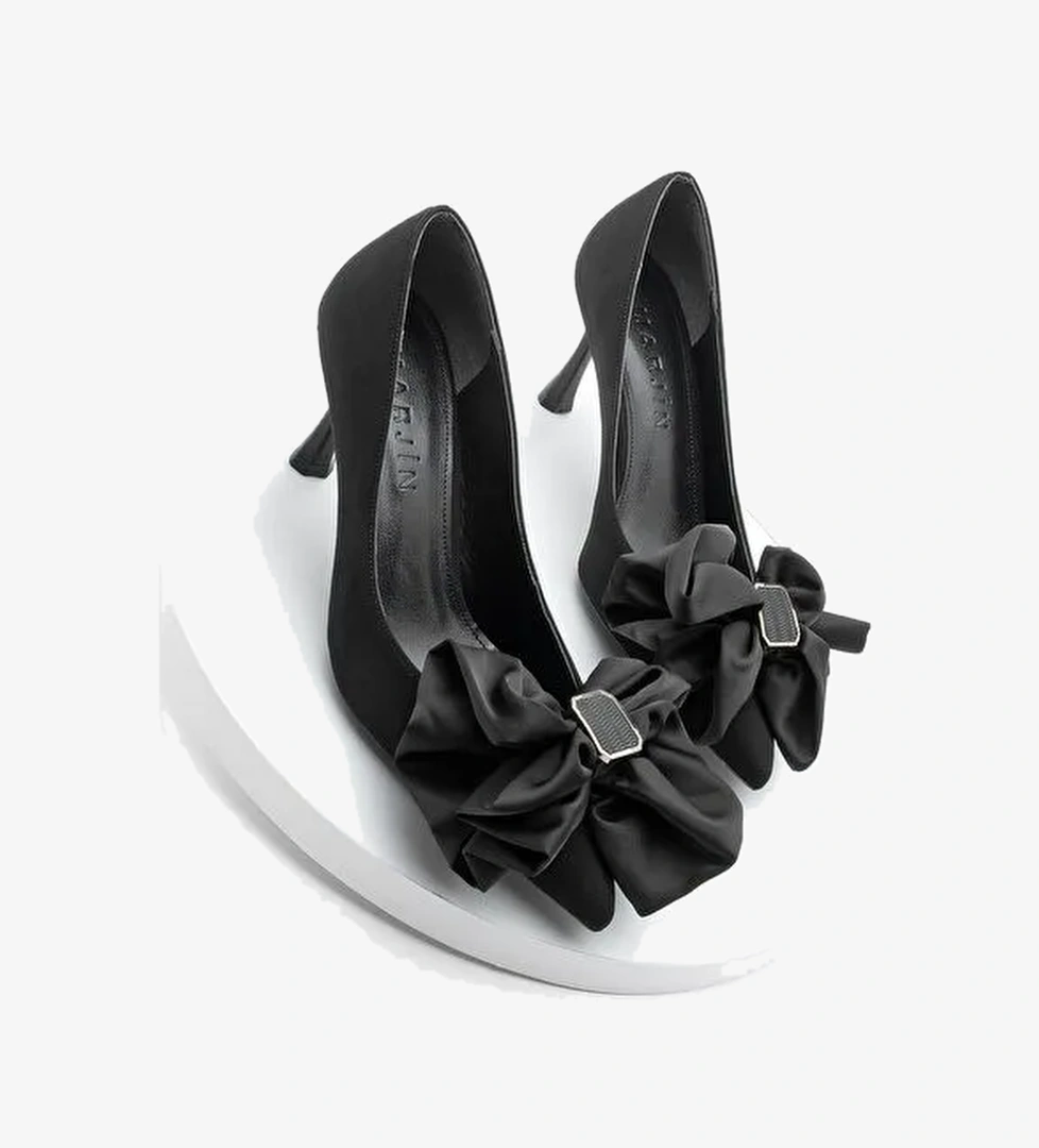 Kadın Stiletto Fiyonklu Tokalı Topuklu Ayakkabı Zalus Siyah - Görsel 1