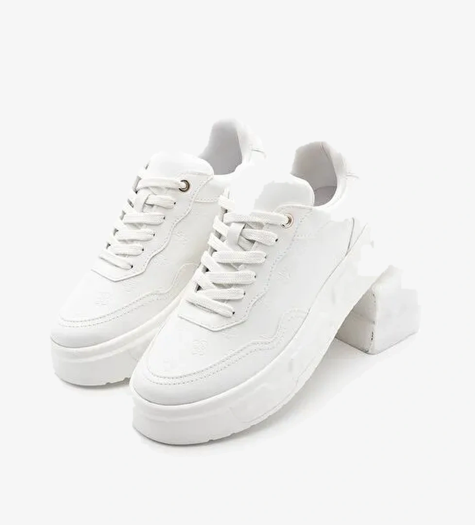 Kadın Sneaker Baskılı Kalın Desenli Taban Spor Ayakkabı Maysa Beyaz - Görsel 1