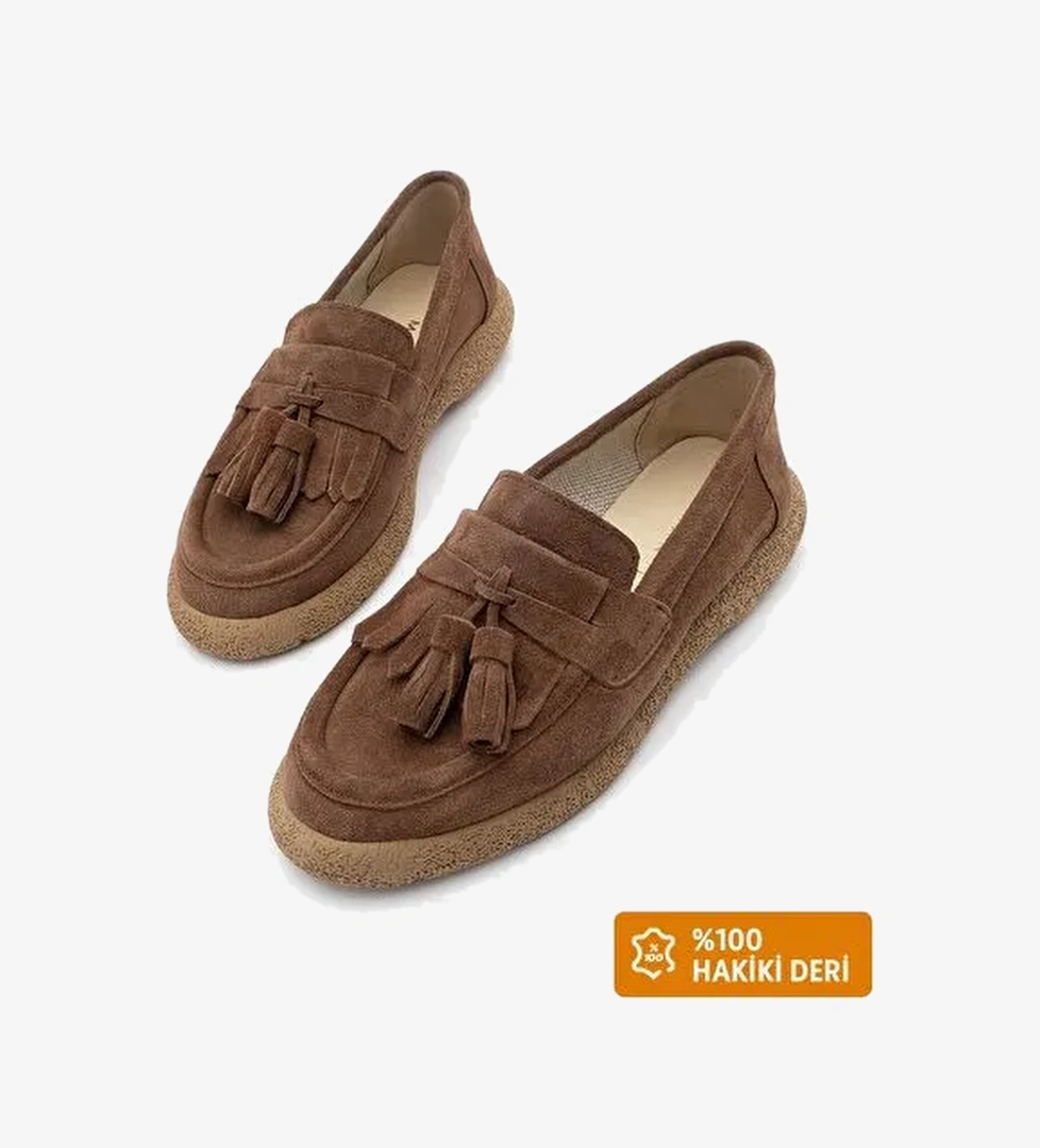 Kadın Hakiki Deri Loafer Günlük Ayakkabı Suma Kahve Süet - Görsel 1