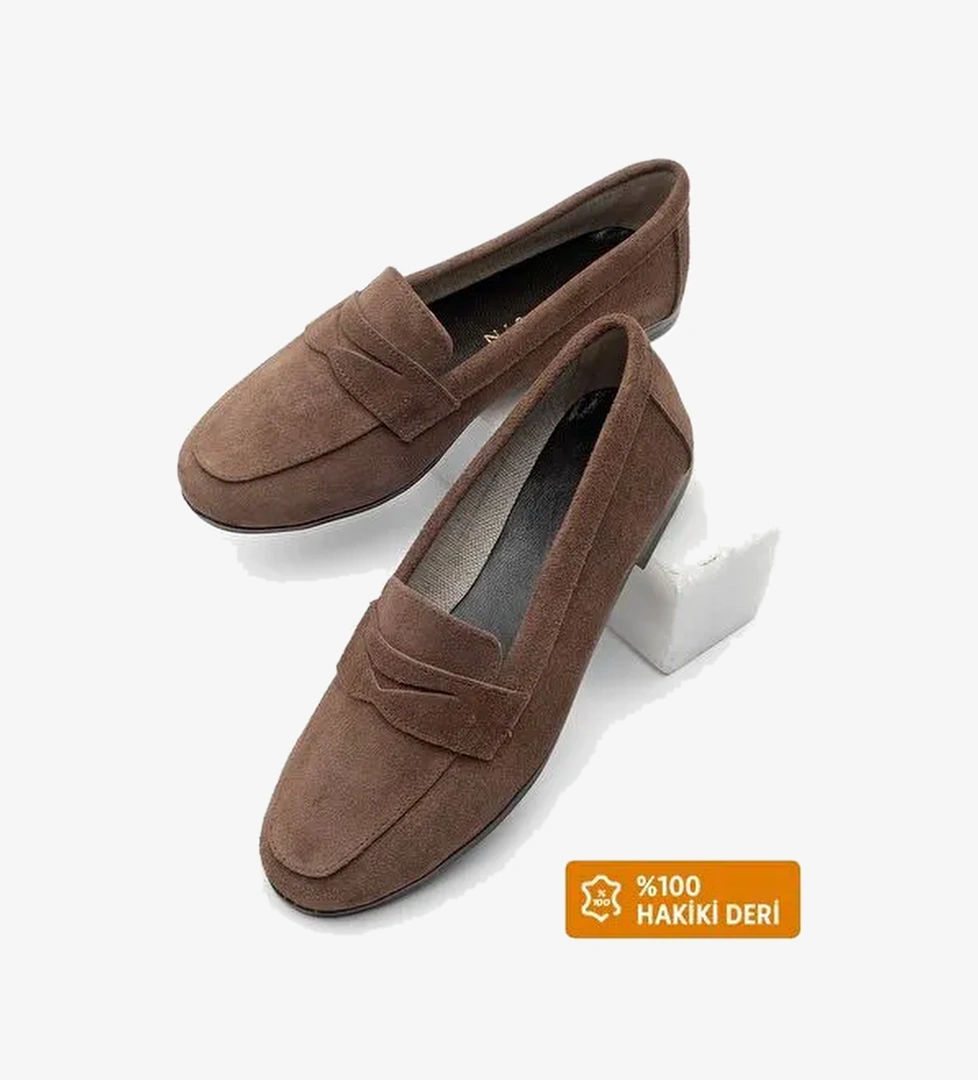 Kadın Hakiki Deri Loafer Günlük Ayakkabı Rosme Kahve Süet - Görsel 1