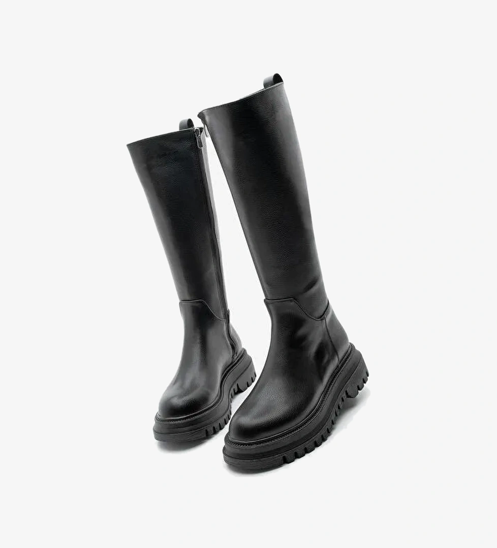 Kadın Kalın Tırtıklı Taban Fermuarlı Günlük Bot Galori Siyah - Görsel 1