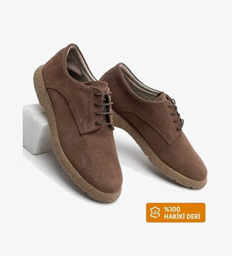 Kadın Hakiki Deri Oxford Ayakkabı Bağcıklı Günlük Ayakkabı Alyen Kahve Süet - Görsel 1