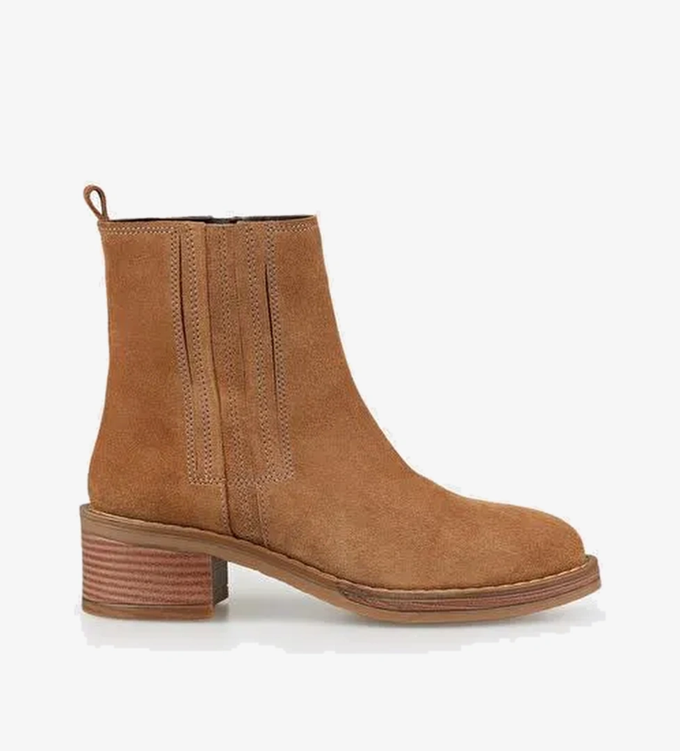 Taba Deri Kadın Topuklu Bot - Görsel 1