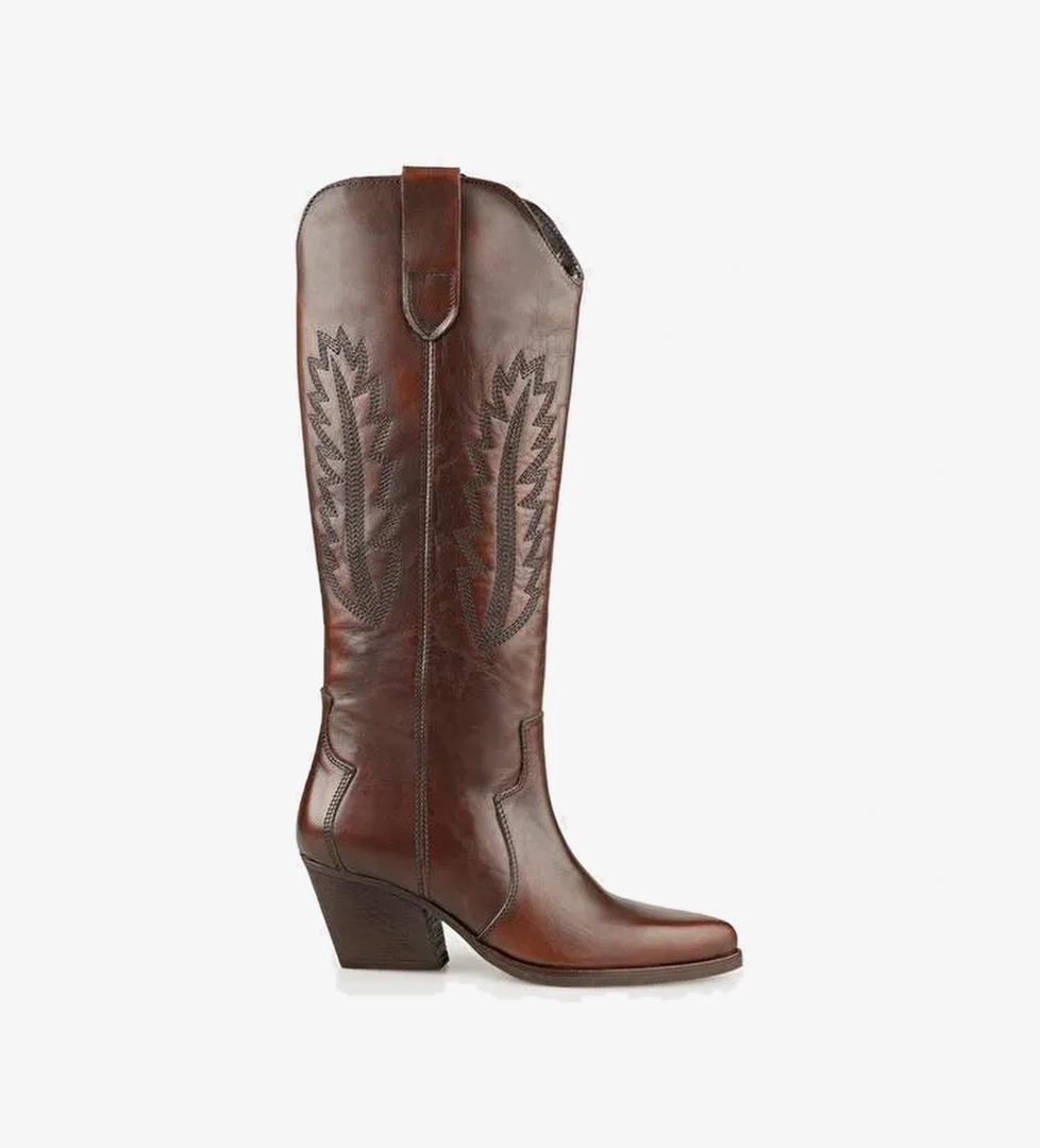 Kahve Deri Kadın Western Çizme - Görsel 1