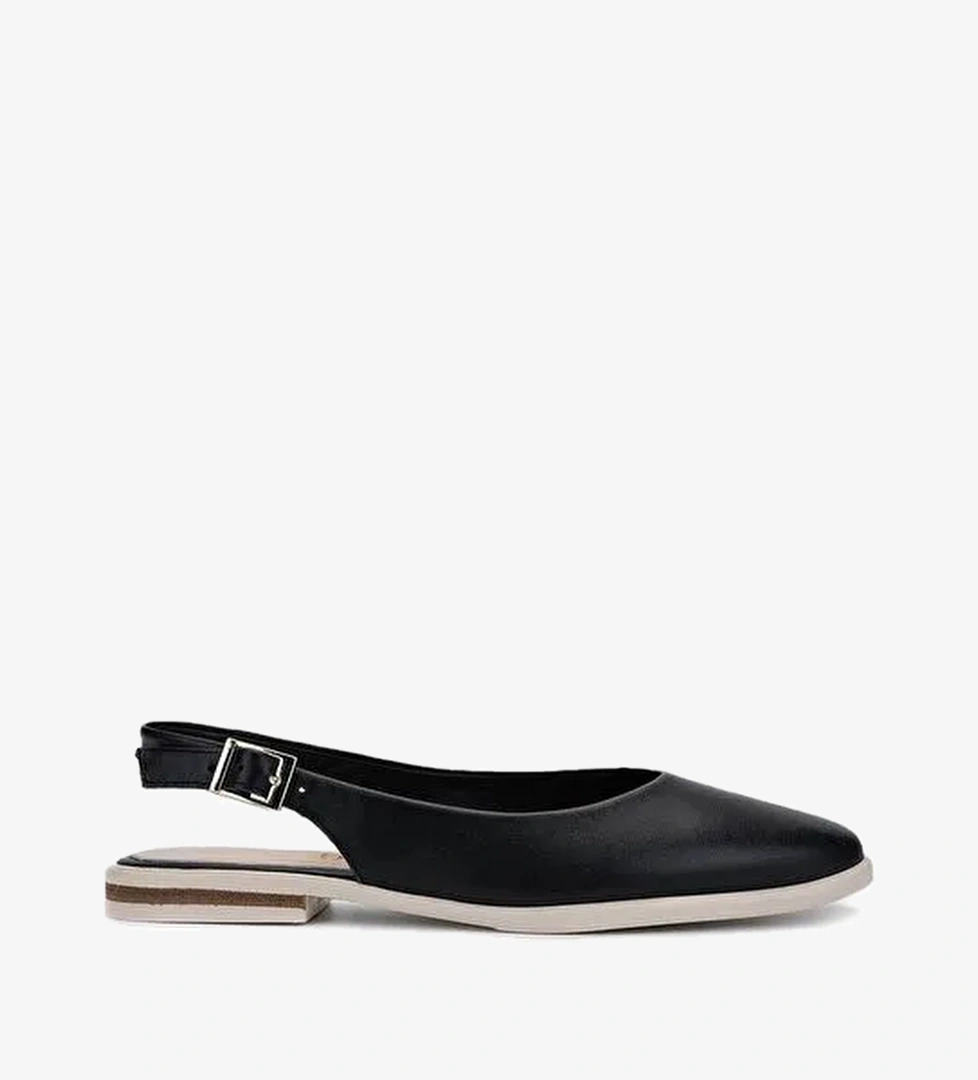 Tamer Tanca Kadın Hakiki Deri Siyah/Krem Babet Ayakkabı - Görsel 1