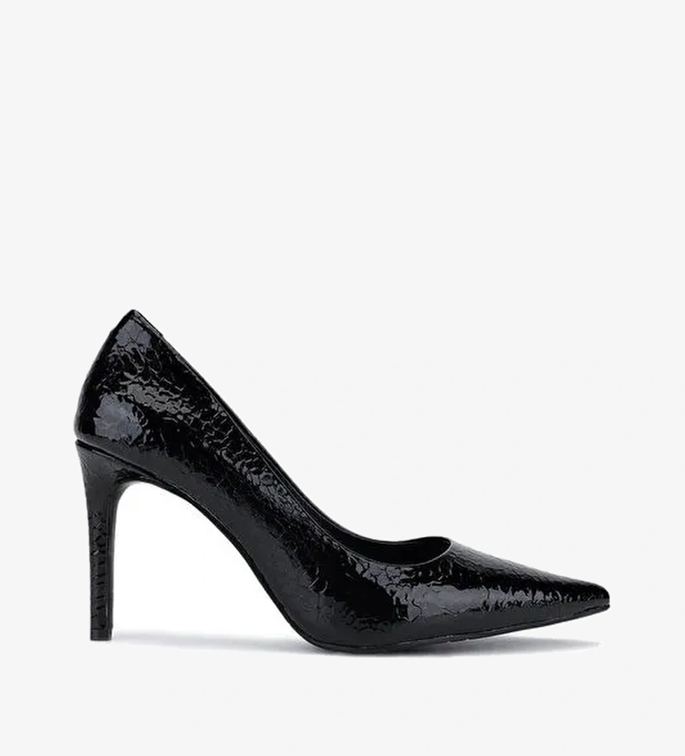 Tamer Tanca Kadın Suni Deri Siyah Kroko Topuklu Ayakkabı - Görsel 1