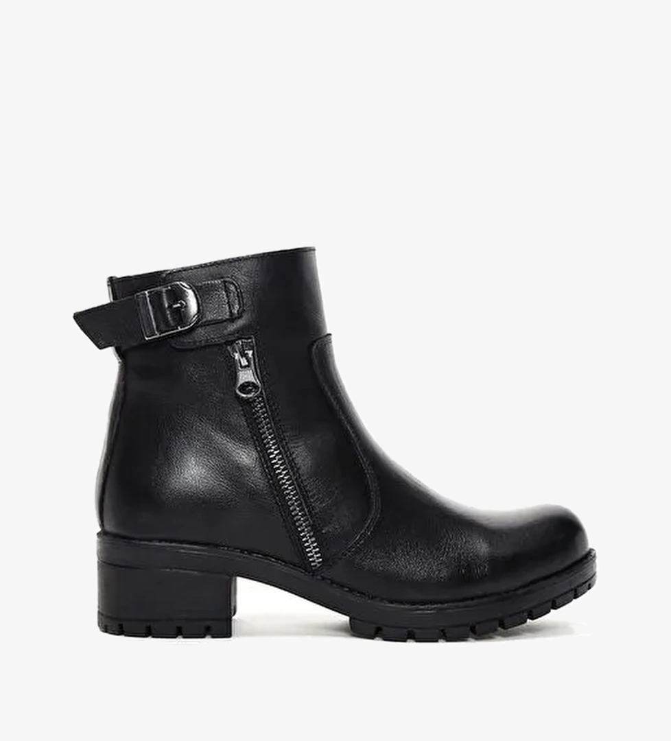 Kadın Siyah Fermuarlı Deri Casual Bot 25WFD411318 - Görsel 1