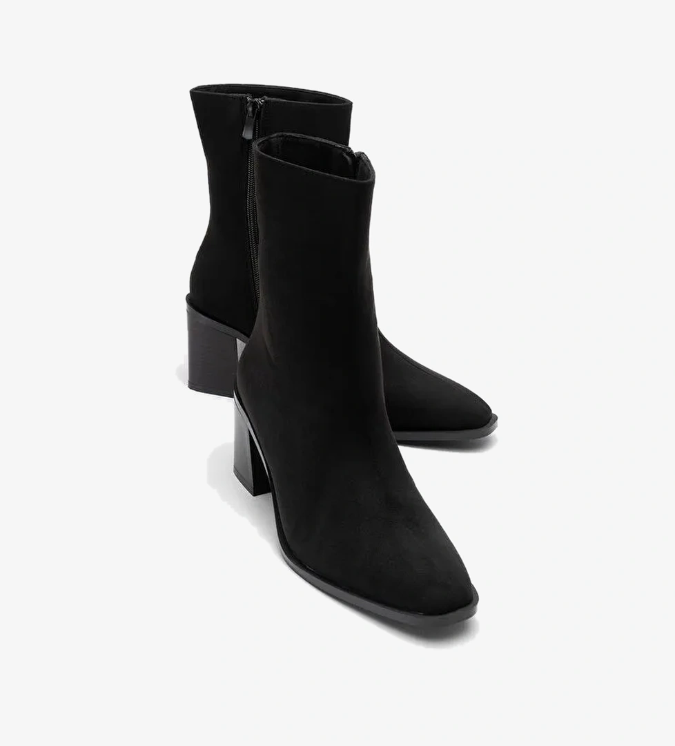 CHARA Siyah Süet Kadın Kalın Topuklu Bot - Görsel 1
