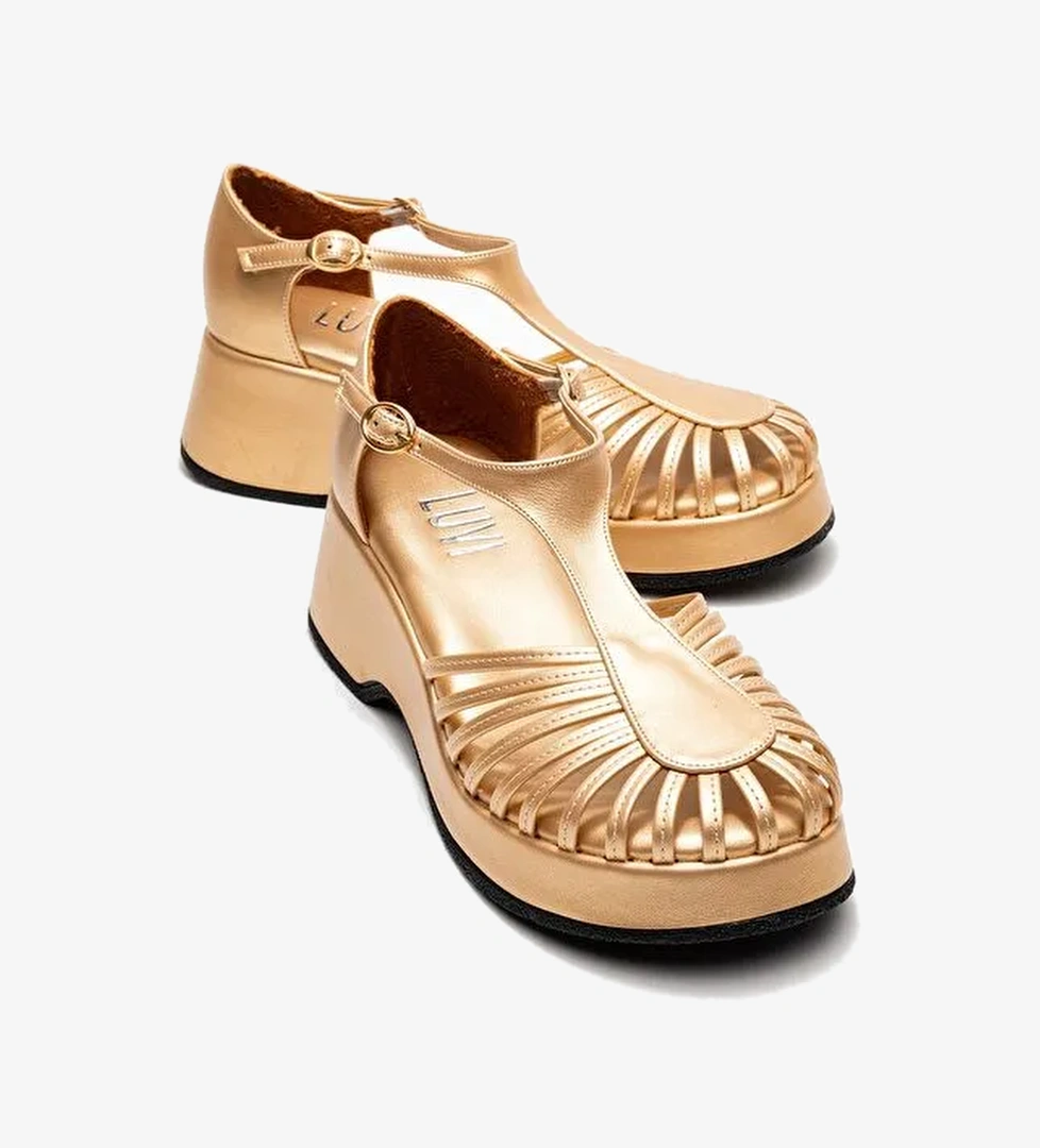 ANIEL Altın Kadın Dolgu Topuklu Sandalet - Görsel 1