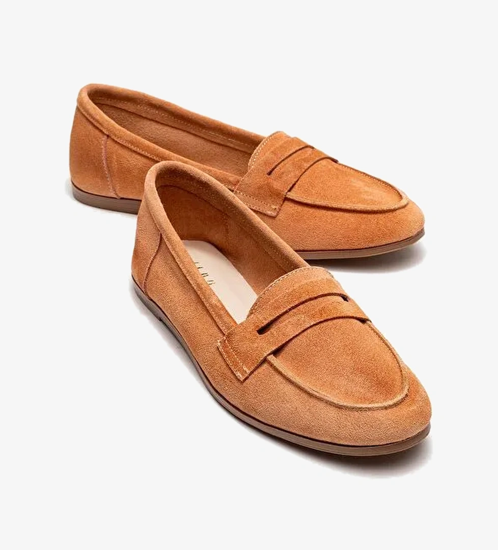F02 Bal Köpüğü Süet Hakiki Deri Kadın Loafer Ayakkabı - Görsel 1