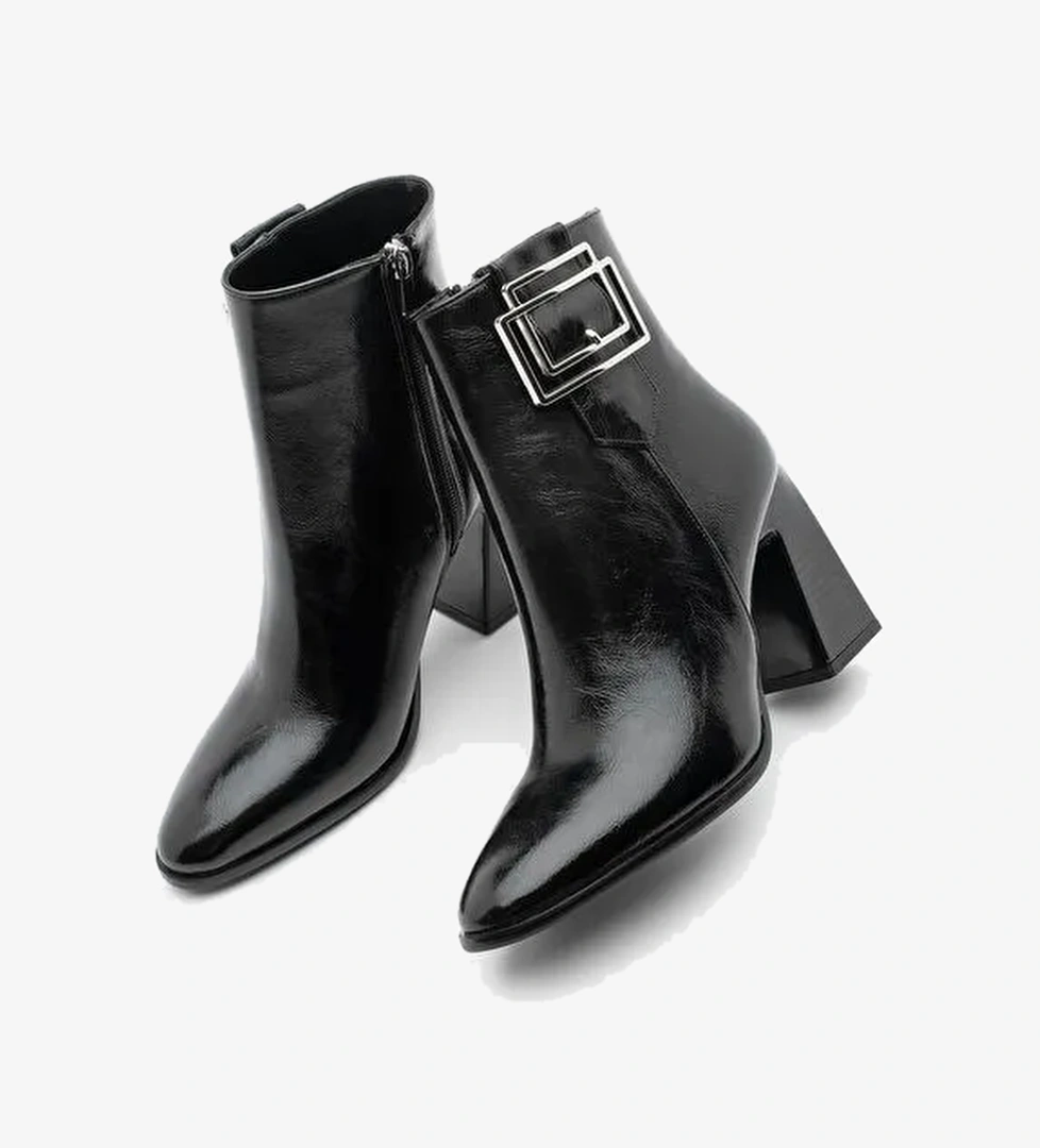 Kadın Kalın Topuklu Tokalı Topuklu Bot Linate Siyah - Görsel 1