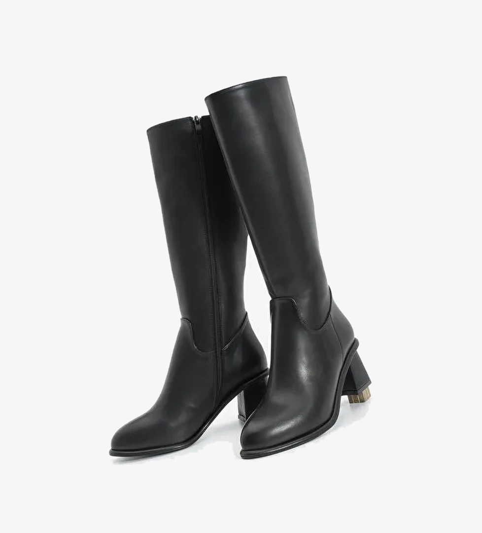 Kadın Kalın Topuklu Sıcak Astar Topuklu Çizme Socite Siyah - Görsel 1