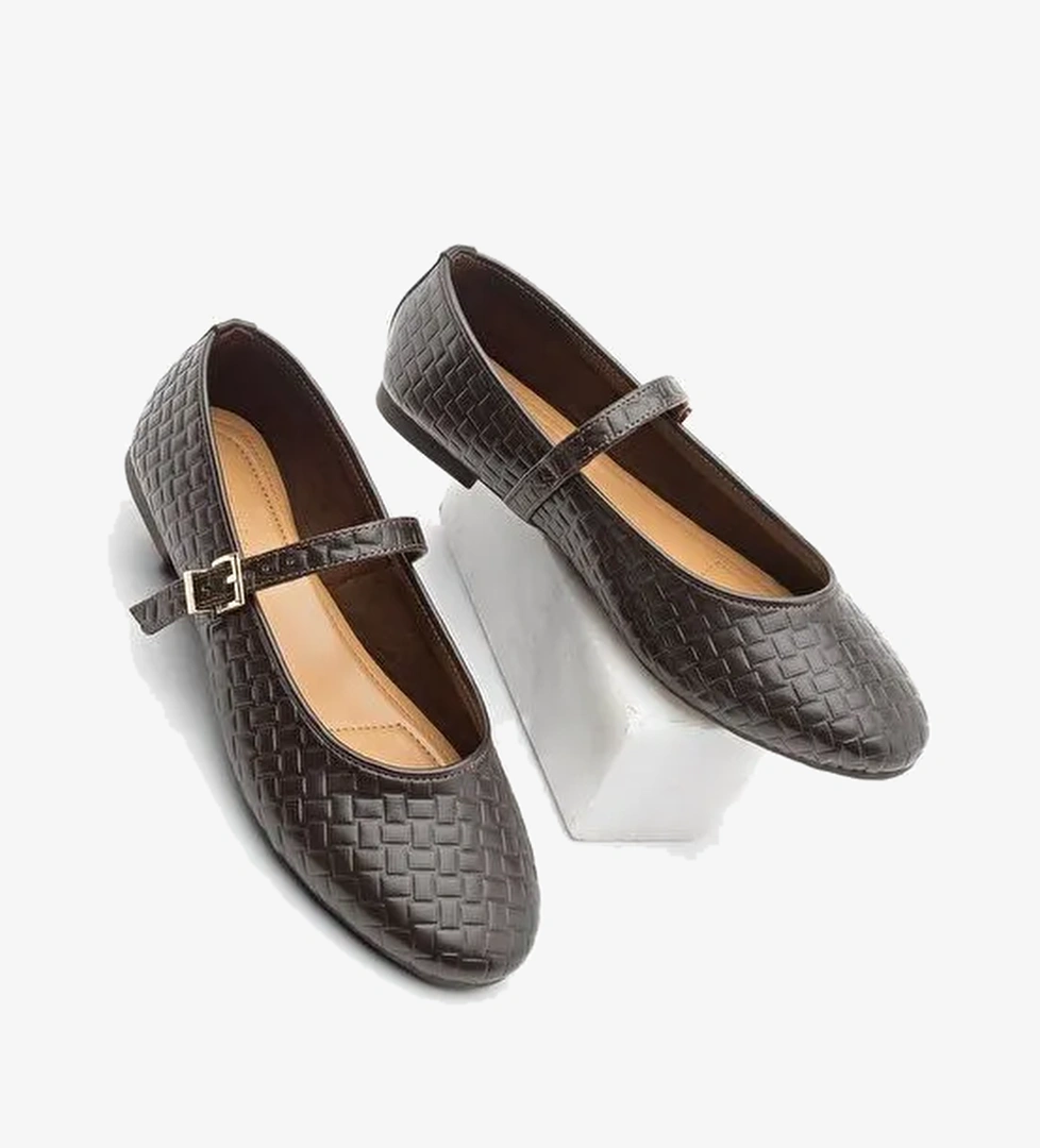 Kadın Desenli Bantlı Günlük Babet Afira Kahve - Görsel 1