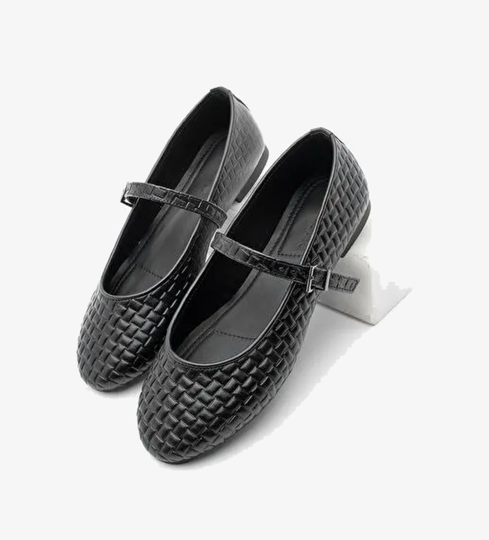 Kadın Desenli Bantlı Günlük Babet Afira Siyah - Görsel 1