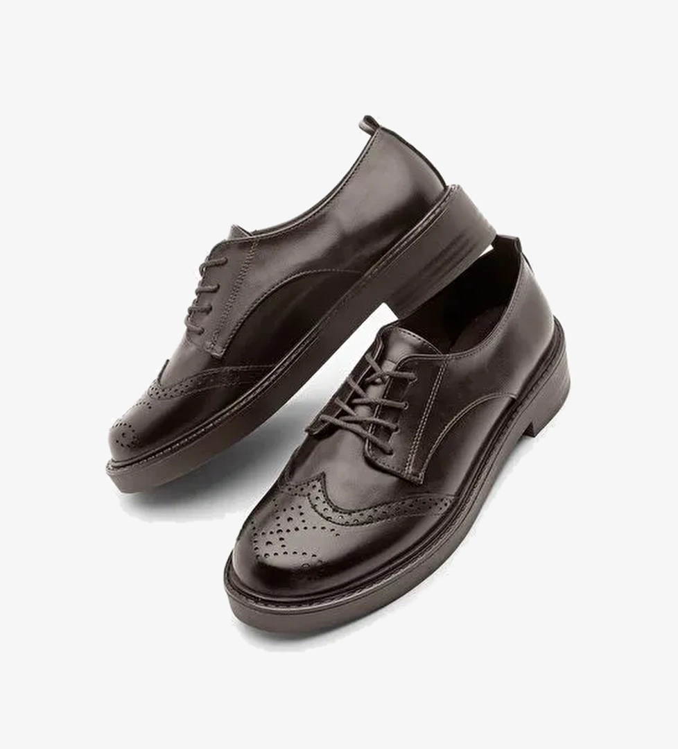Kadın Bağcıklı Maskülen Çift Yüzlü Günlük Oxford Ayakkabı Sindo Kahve - Görsel 1