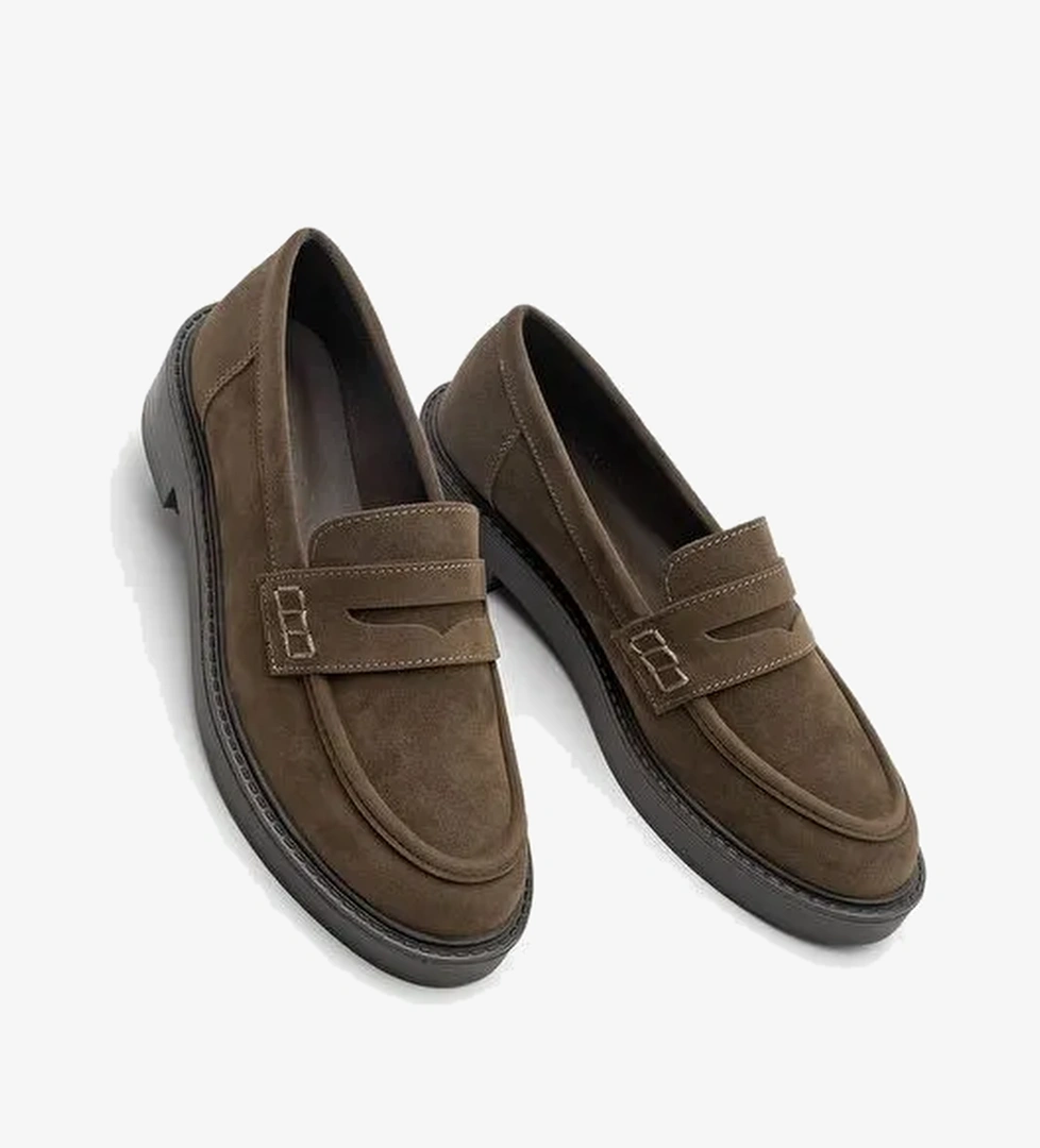 Kadın Loafer Günlük Klasik Ayakkabı Casual Makosen Fonle Kahve Süet - Görsel 1