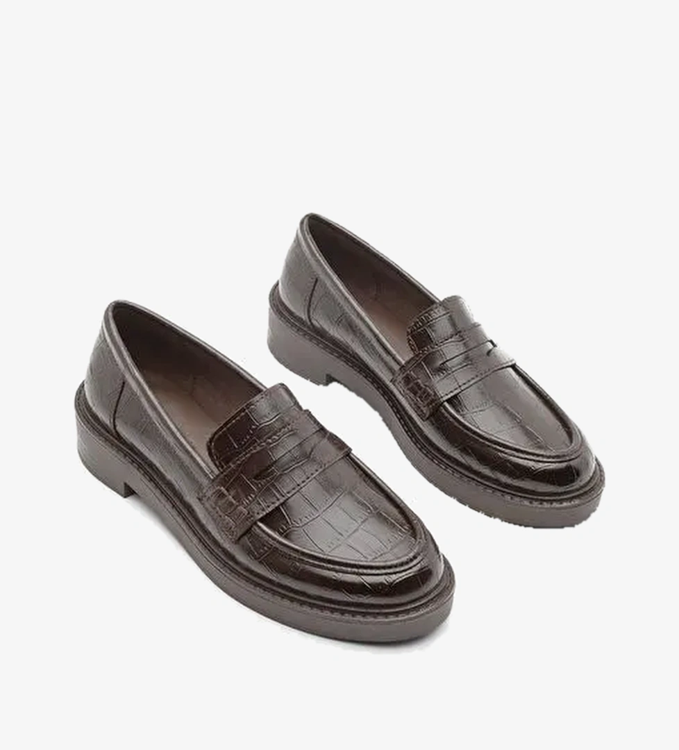 Kadın Loafer Günlük Klasik Ayakkabı Casual Makosen Fonle Kahve Croco - Görsel 1