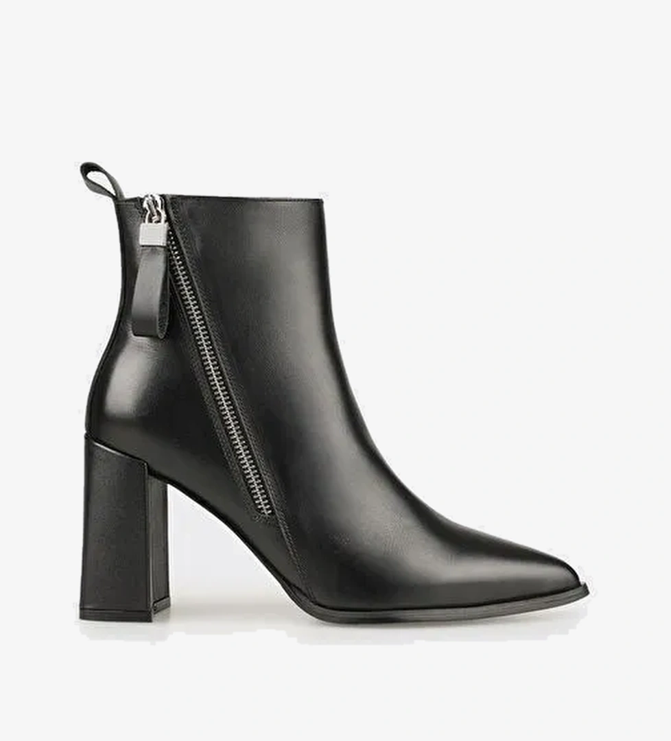 Siyah Deri Kadın Yüksek Topuk Bot - Görsel 1