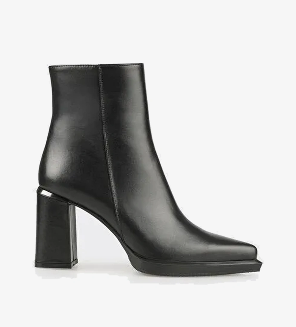 Siyah Deri Kadın Topuklu Bot - Görsel 1